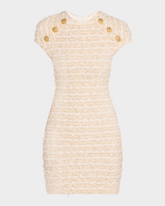 Short Sleeve Button Tweed Mini Dress